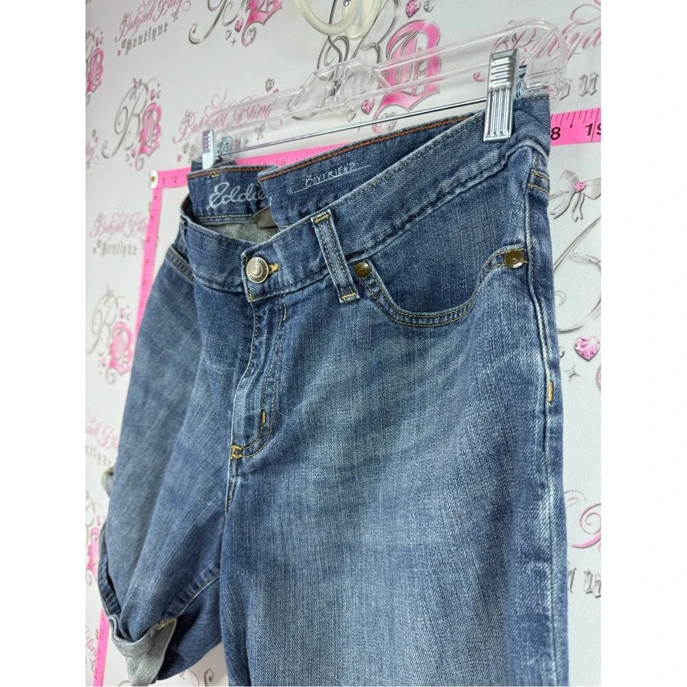Eddie Bauer shorts denim long style Blue Denim Roll-Tab Jean Shorts